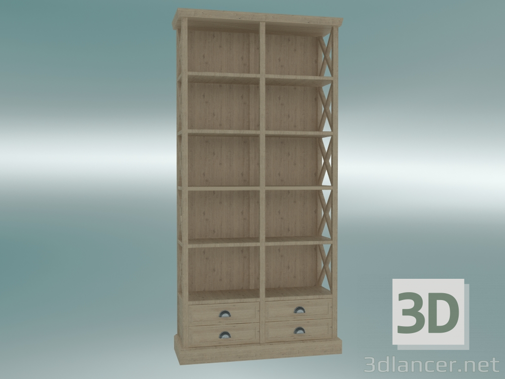 modèle 3D Bibliothèque Cambridge avec 4 tiroirs petit (Chêne gris) - preview