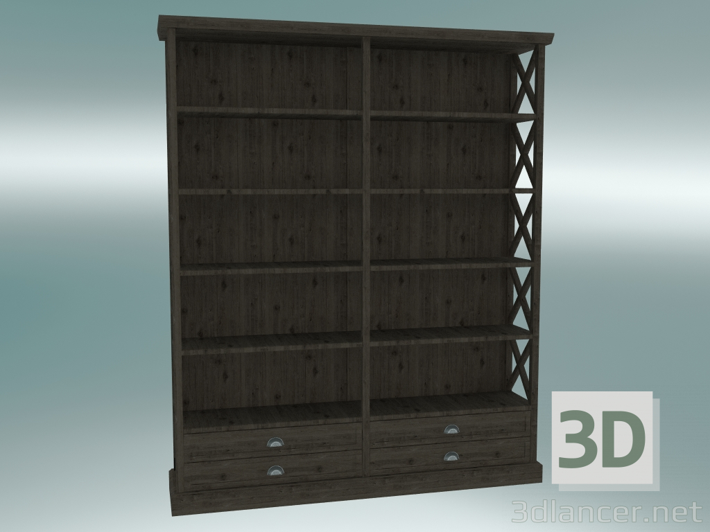 modèle 3D Bibliothèque Cambridge avec 4 tiroirs grand (chêne foncé) - preview