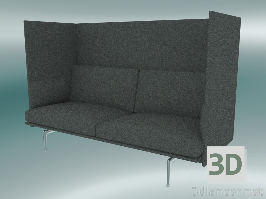 modello 3D Divano doppio con schienale alto Outline (Remix 163, alluminio lucidato) - anteprima