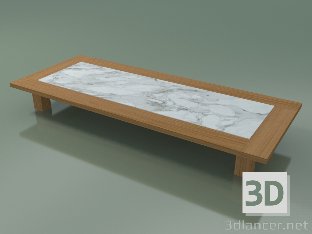 3D Modell Couchtisch aus natürlichem Teakholz, eingelassener weißer Carrara-Marmor, InOut im Freien (12) - Vorschau