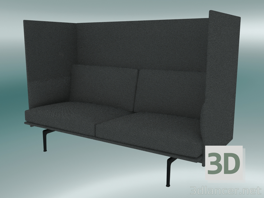 3D modeli Yüksek sırtlı çift kişilik kanepe (Hallingdal 166, Siyah) - önizleme