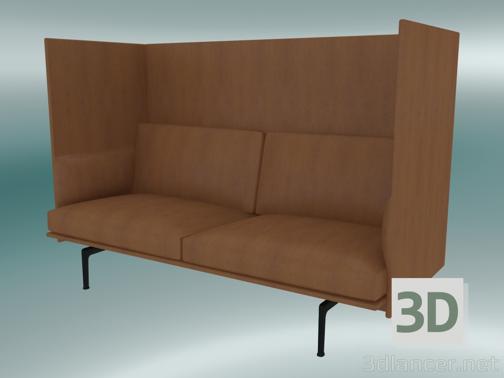 3D Modell Doppelsofa mit hoher Rückenlehne Outline (Refine Cognac Leather, Black) - Vorschau