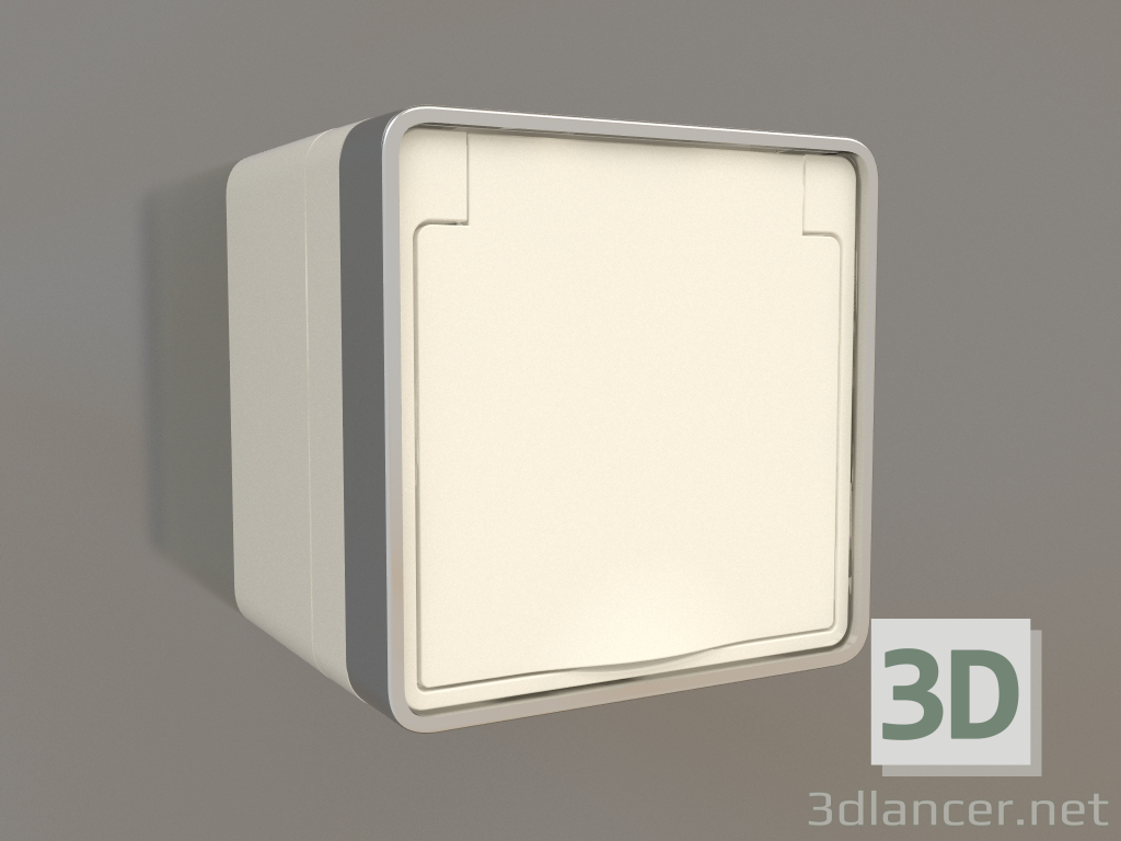 3d model Waterproof socket with grounding, with a protective cover and shutters (ivory) - preview
