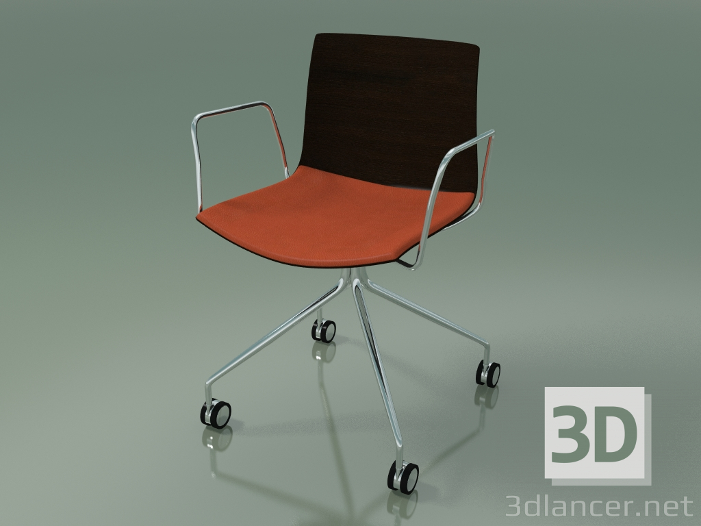 modello 3D Sedia 0457 (4 ruote, con braccioli, con cuscino sedile, wengè) - anteprima