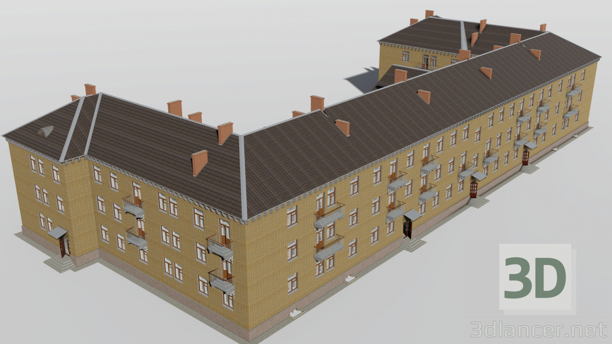 modello 3D di Edificio di tre piani 1-353-5 con locali KBO comprare - rendering