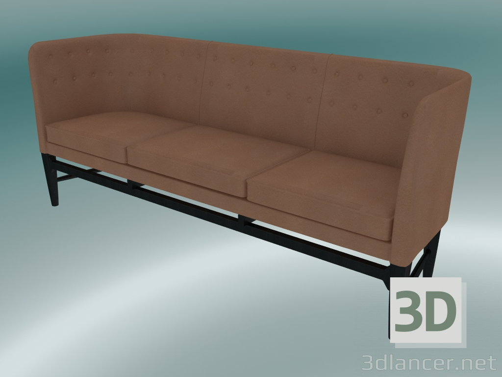3d model Triple sofá Mayor (AJ5, A 82cm, 62x200cm, Roble teñido negro, Cuero - Seda Cognac) - vista previa