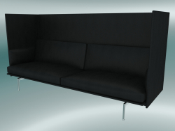 Canapé triple avec dossier haut (cuir noir raffiné, aluminium poli)
