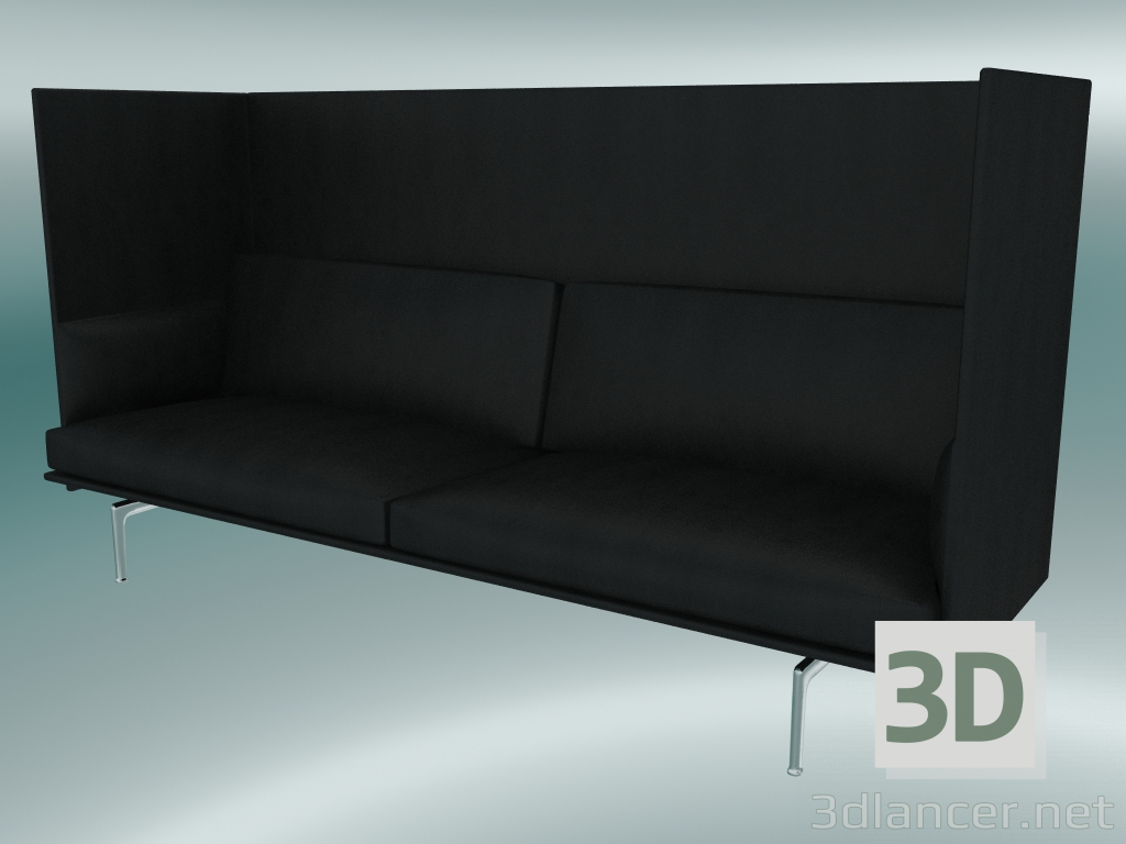 3D Modell Dreisofa mit hoher Rückenlehne Outline (Refine Black Leather, Polished Aluminium) - Vorschau