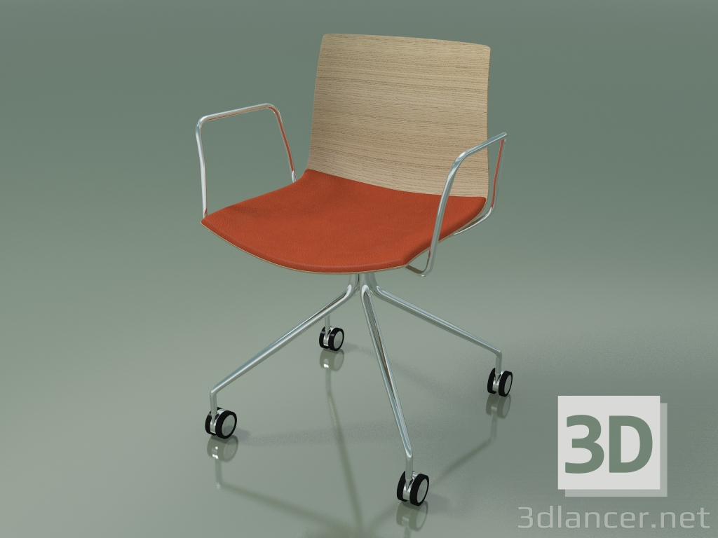 3d модель Стул 0457 (4 колесика, с подлокотниками, с подушкой на сидении, bleached oak) – превью