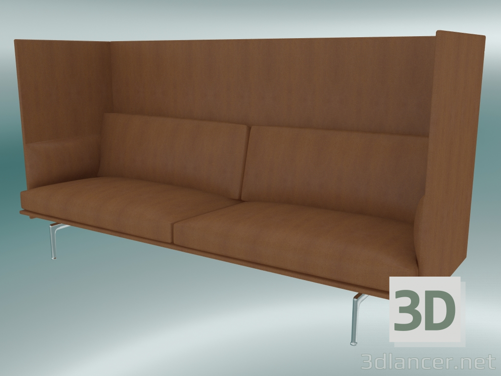 modello 3D Divano triplo con schienale alto Outline (Refine Cognac Leather, Aluminium Lucidato) - anteprima