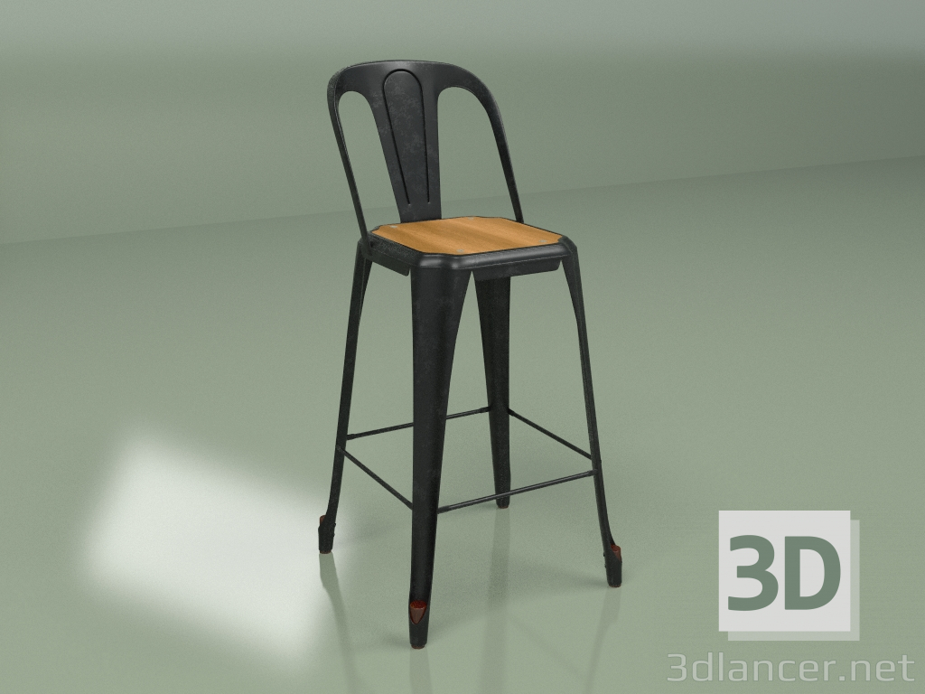 modèle 3D Chaise semi-bar Marais avec assise en bois (rouille café) - preview