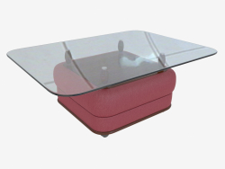 Mesa de centro com estofamento de couro e tampo de vidro