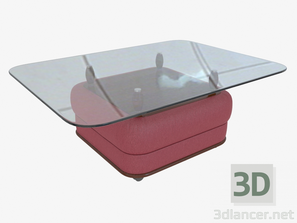 3d модель Стол журнальный с кожаной обивкой и стеклянной столешницей – превью