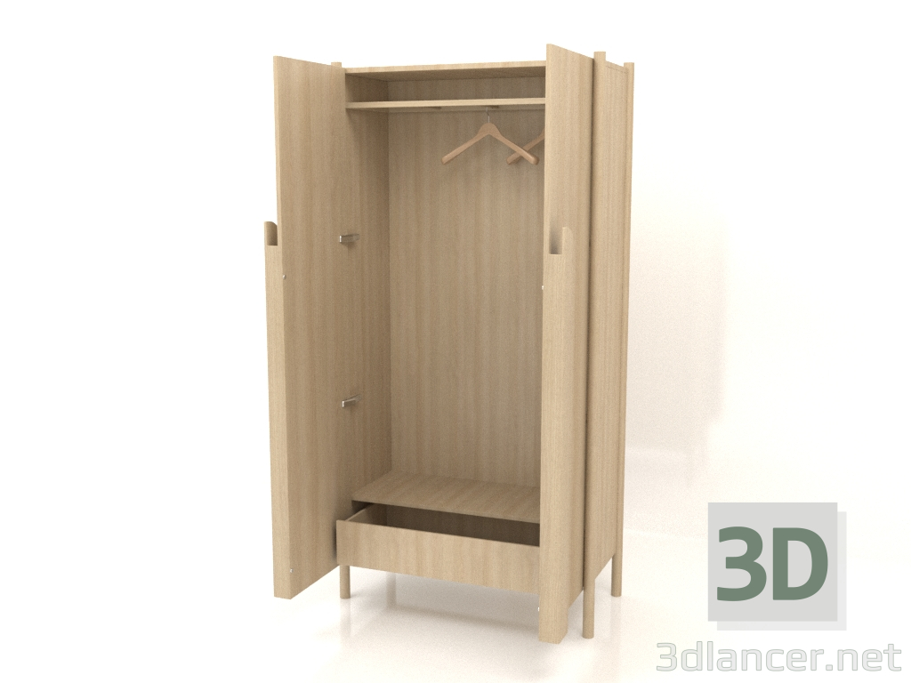 modèle 3D Armoire à longues poignées W 01 (ouverte, 1000x450x2000, bois blanc) - preview