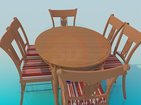 3d model Table and chairs included - preview 3d model Table and chairs included - preview