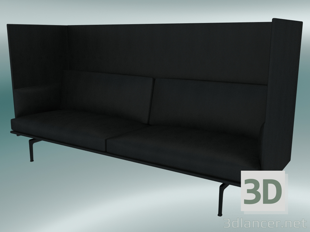 modèle 3D Canapé triple avec dossier haut (cuir noir raffiné, noir) - preview