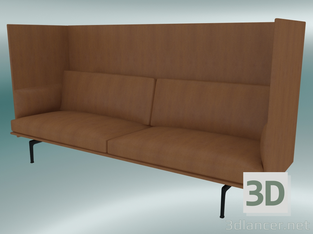 modello 3D Divano triplo con schienale alto Outline (Refine Cognac Leather, Nero) - anteprima