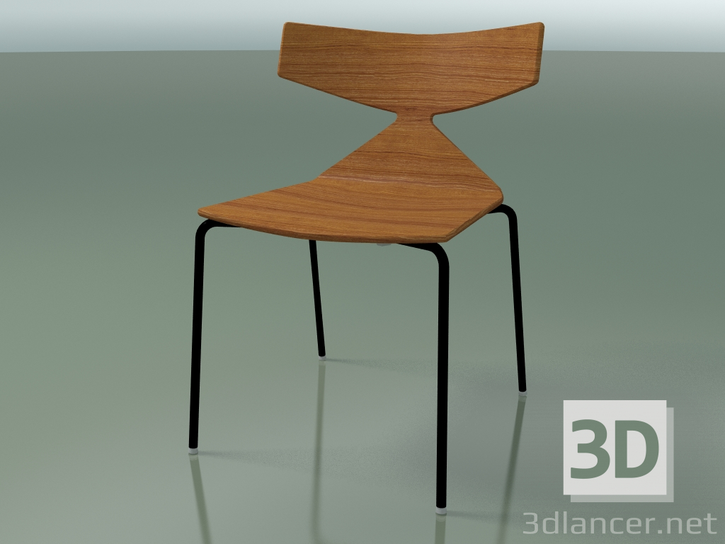 modello 3D Sedia impilabile 3701 (4 gambe in metallo, effetto teak, V39) - anteprima