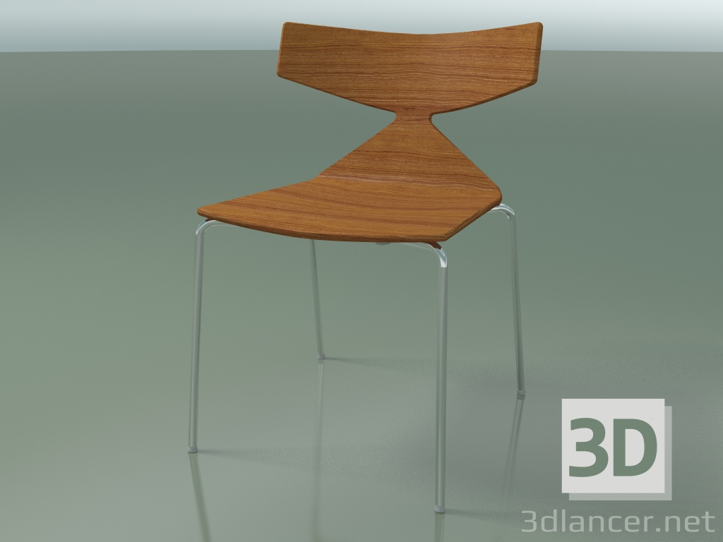 3D Modell Stapelbarer Stuhl 3701 (4 Metallbeine, Teak-Effekt, CRO) - Vorschau