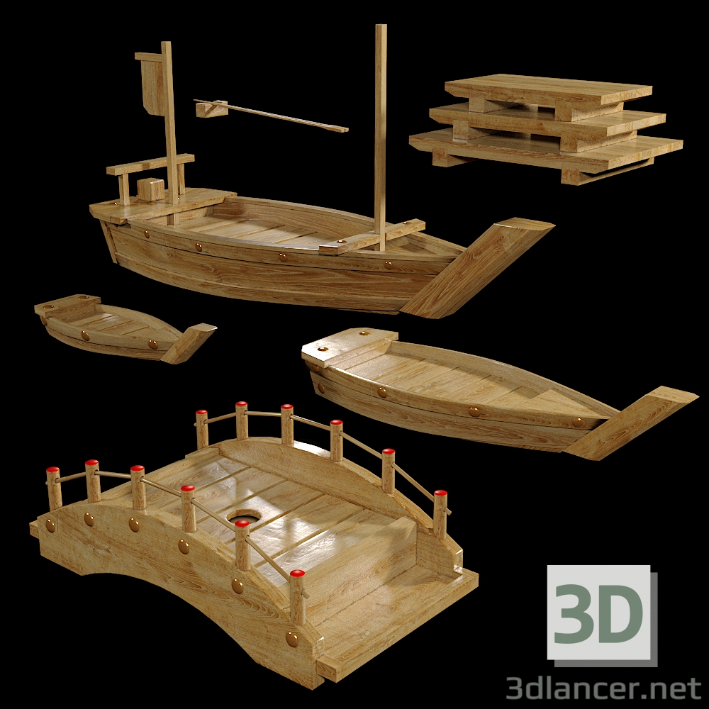 Platos de madera para sushi. 3D modelo Compro - render