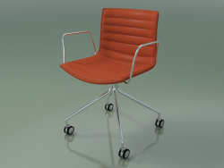 Chair 0275 (4 castors, with armrests, with leather upholstery)