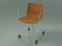 Chair 0284 (4 castors, with armrests, without upholstery, teak effect)