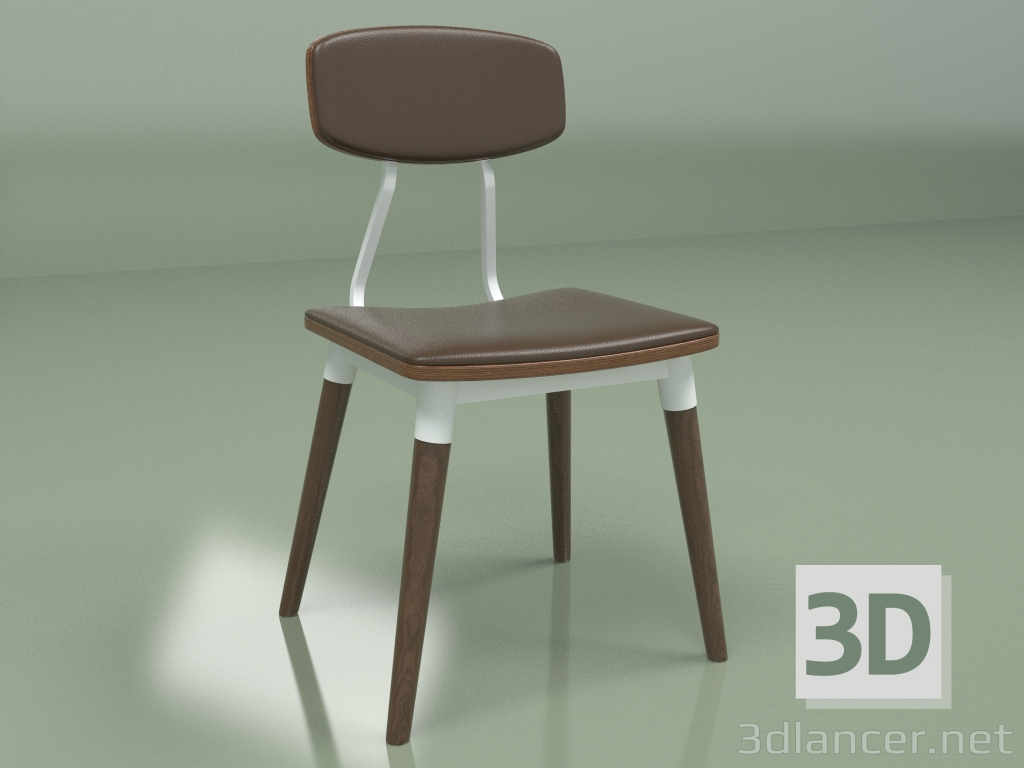 3d model Copine chair with leather seat and back (solid walnut, chocolate brown) - preview