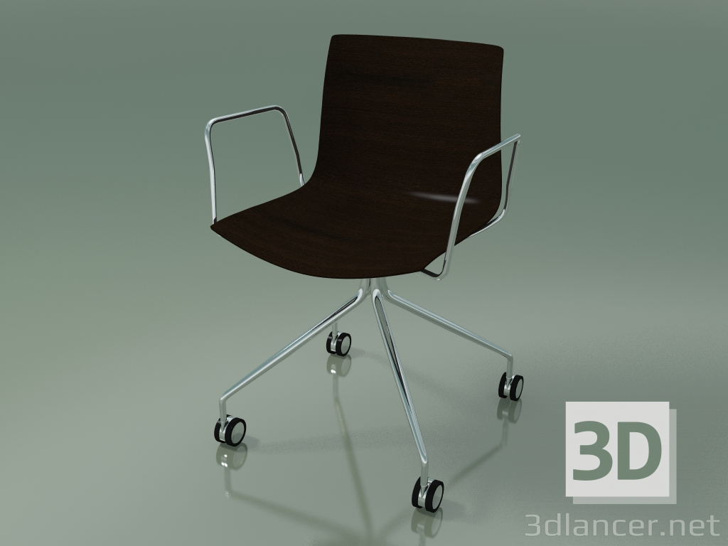 3d model Chair 0284 (4 castors, with armrests, without upholstery, wenge) - preview