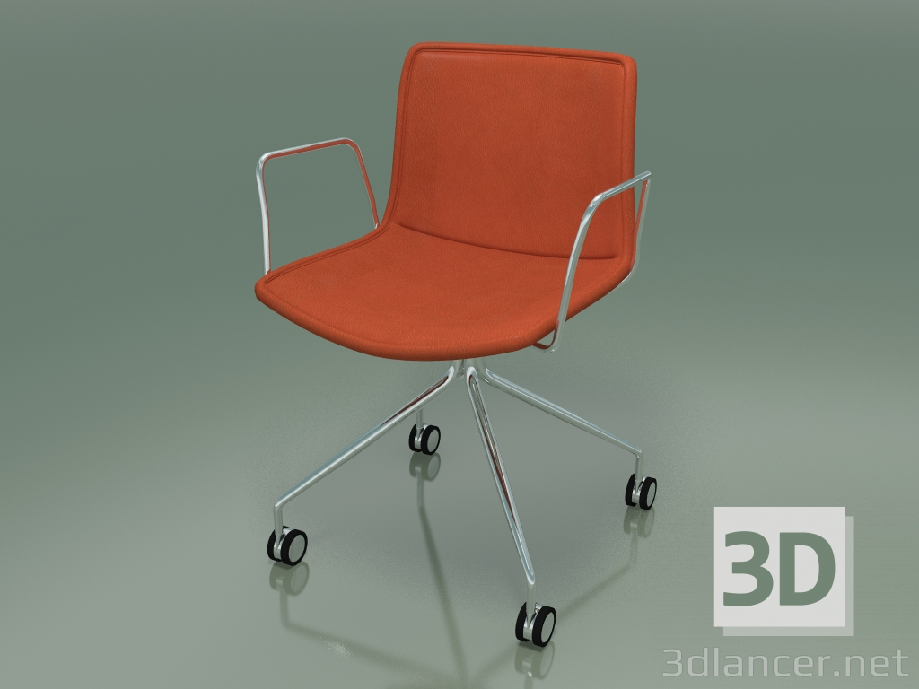 modèle 3D Chaise 0315 (4 roulettes, avec accoudoirs, avec revêtement en cuir amovible) - preview
