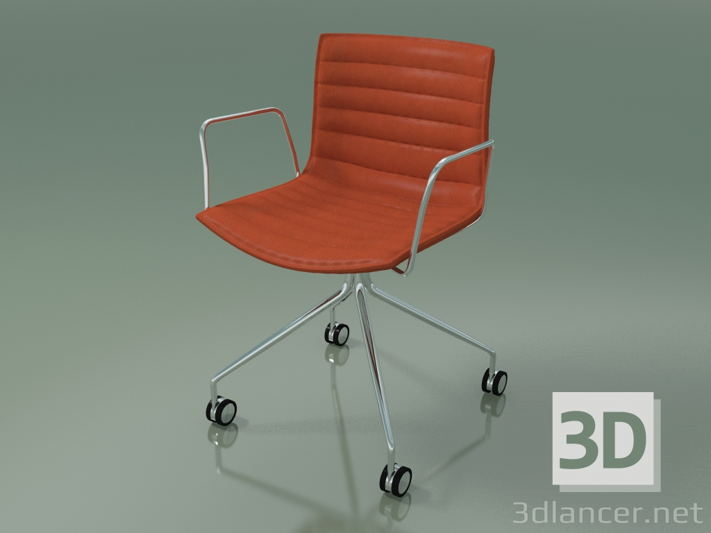 Modelo 3d Cadeira 0315 (4 rodízios, com braços, com estofamento removível de couro com listras) - preview