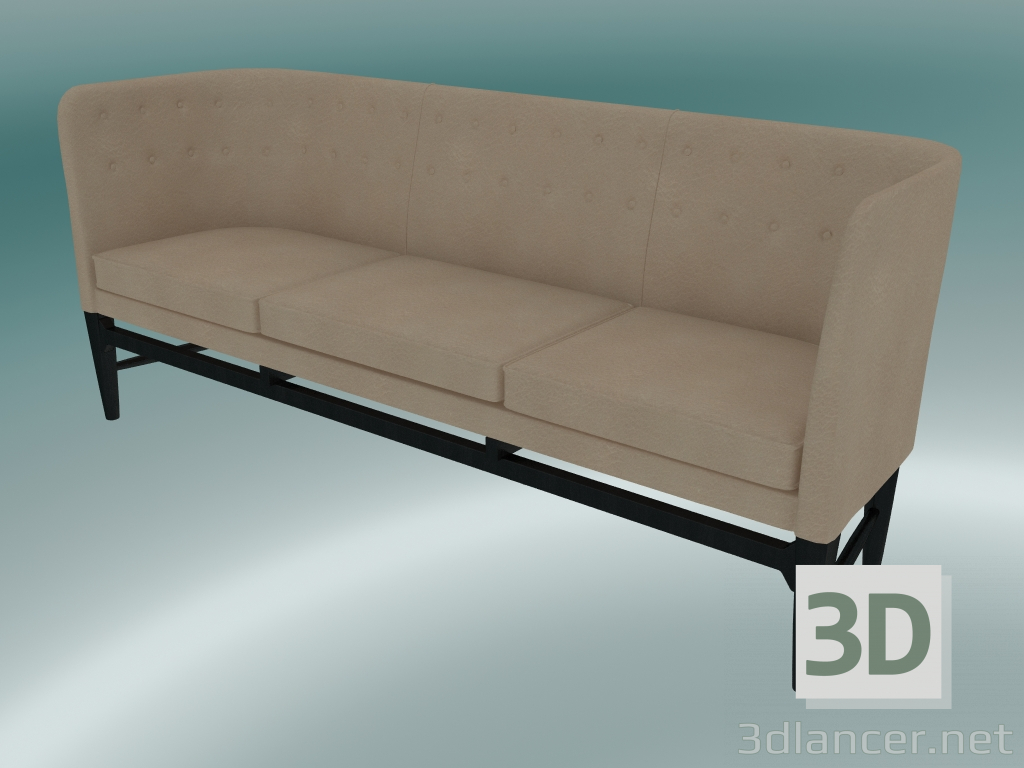 3d model Triple sofá Mayor (AJ5, H 82cm, 62x200cm, Roble teñido negro, Cuero - Anilina de seda) - vista previa