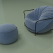 3D Modell Sessel Uni mit Pouf (blau) - Vorschau