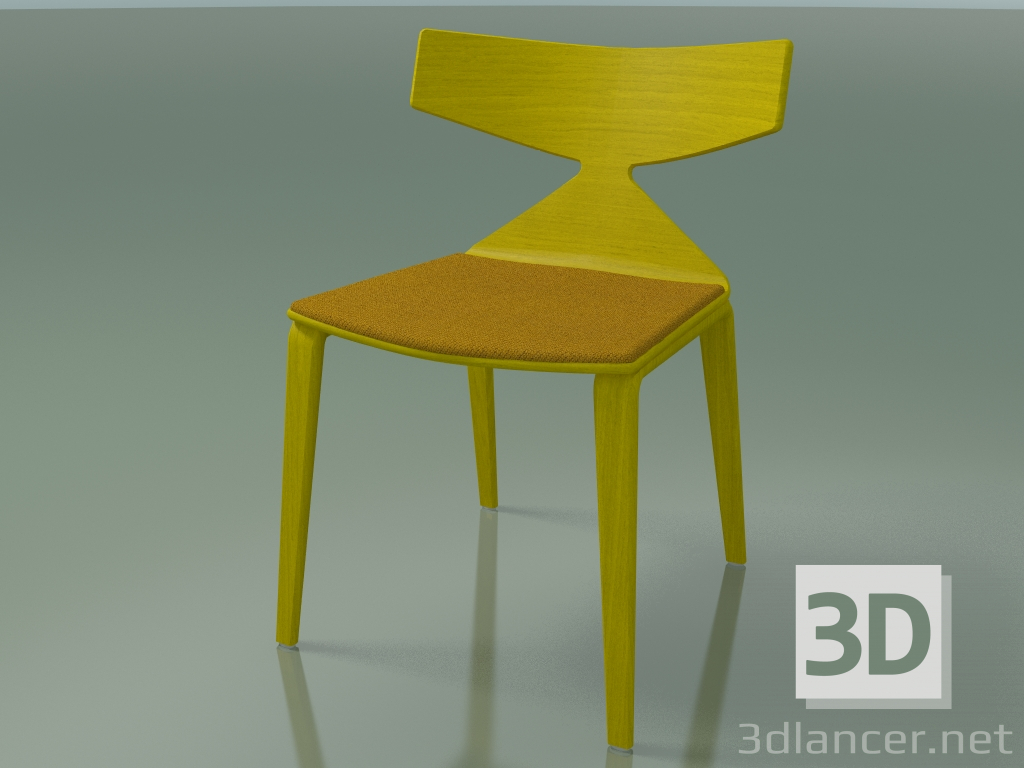 3d model Chair 3714 (4 wooden legs, with a pillow on the seat, Yellow) - preview