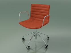 Chair 0318 (5 wheels, with armrests, with removable leather trim with stripes)