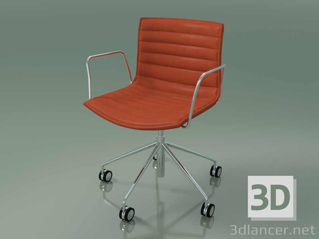 modèle 3D Chaise 0318 (5 roues, avec accoudoirs, avec garniture en cuir amovible à rayures) - preview