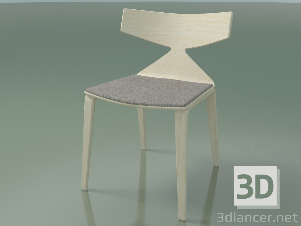 modello 3D Sedia 3714 (4 gambe in legno, con cuscino sul sedile, bianco) - anteprima