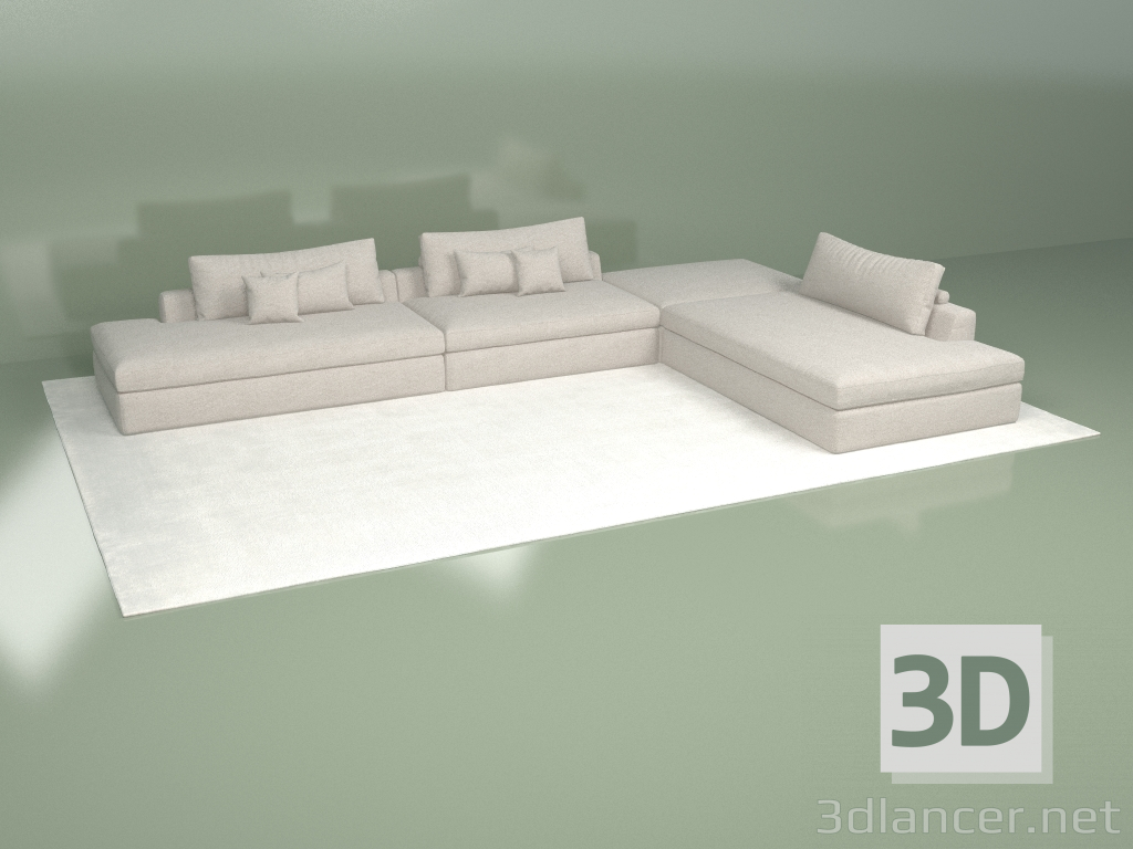 modello 3D divano posto grande - anteprima