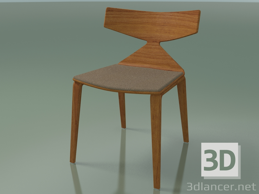 modèle 3D Chaise 3714 (4 pieds en bois, avec un coussin sur le siège, effet teck) - preview