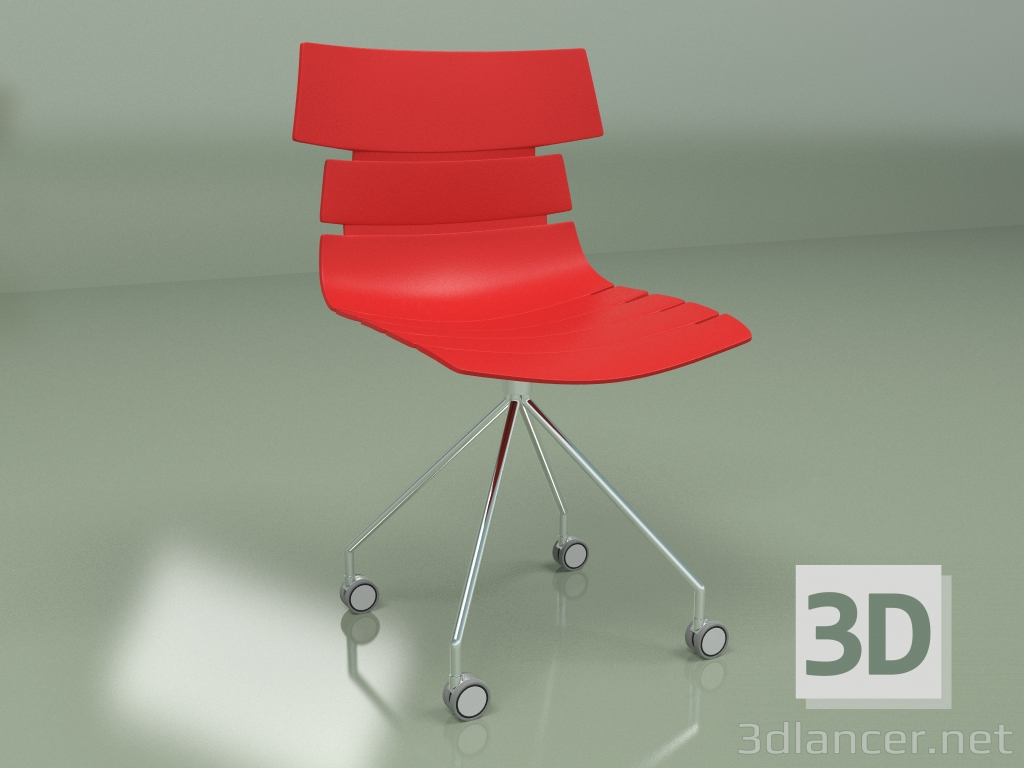 modello 3D Sedia di ritorno su ruote (rossa) - anteprima