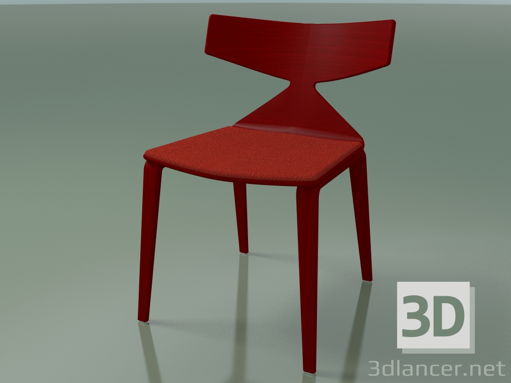 3d model Silla 3714 (4 patas de madera, con una almohada en el asiento, roja) - vista previa