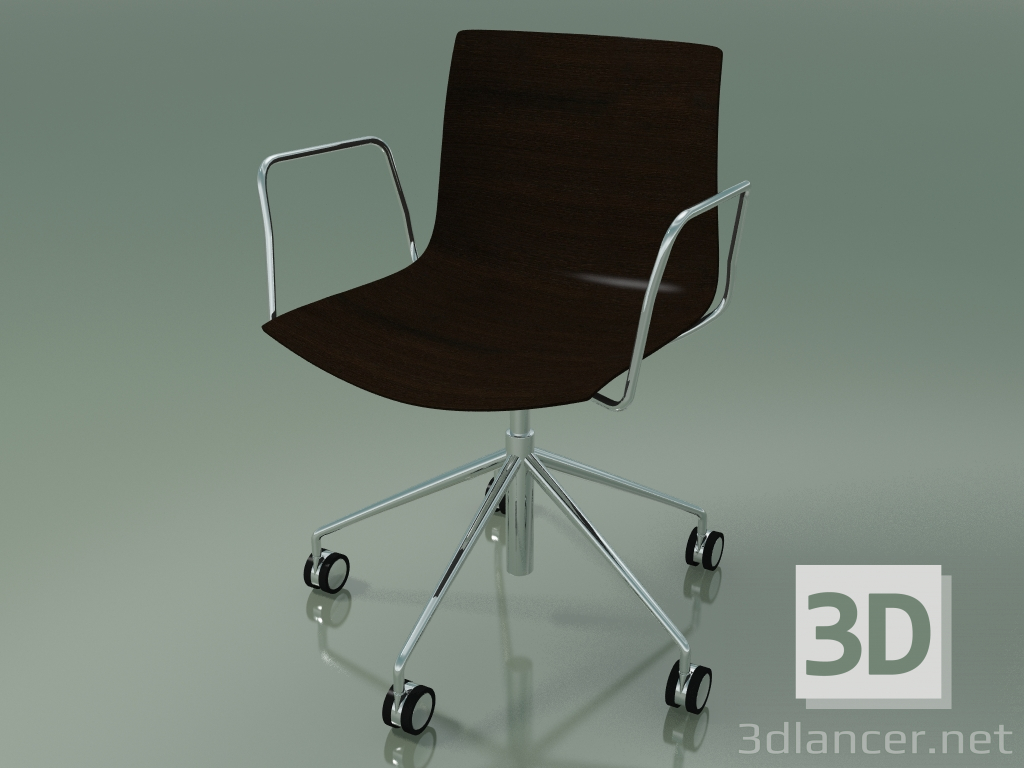 3D Modell Stuhl 0291 (5 Räder, mit Armlehnen, ohne Polsterung, Wenge) - Vorschau