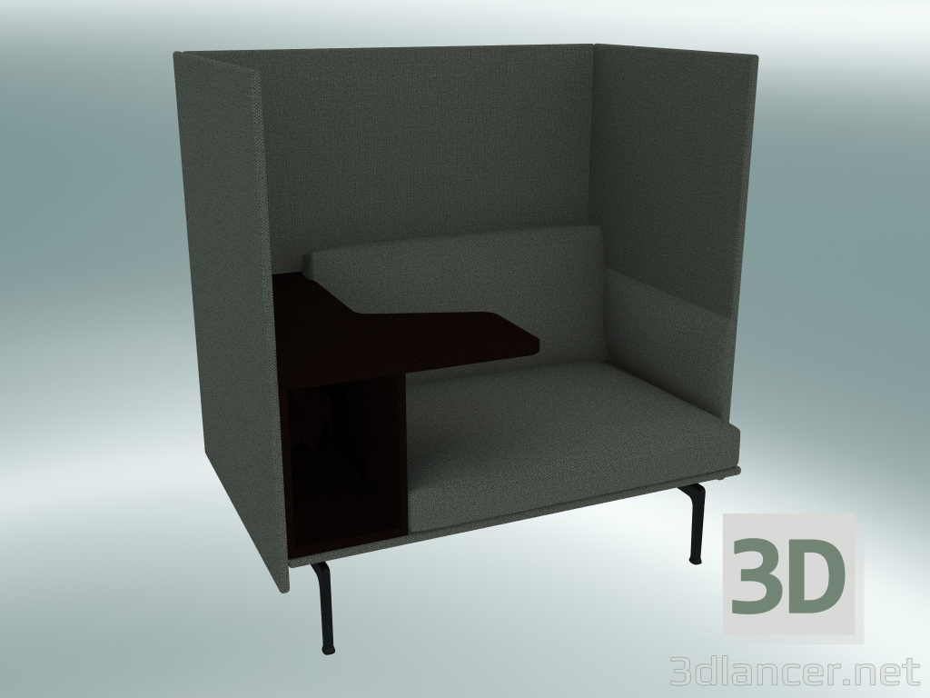 3D Modell Sessel mit hoher Rückenlehne und Umriss-Tisch links (Fiord 961, Schwarz) - Vorschau