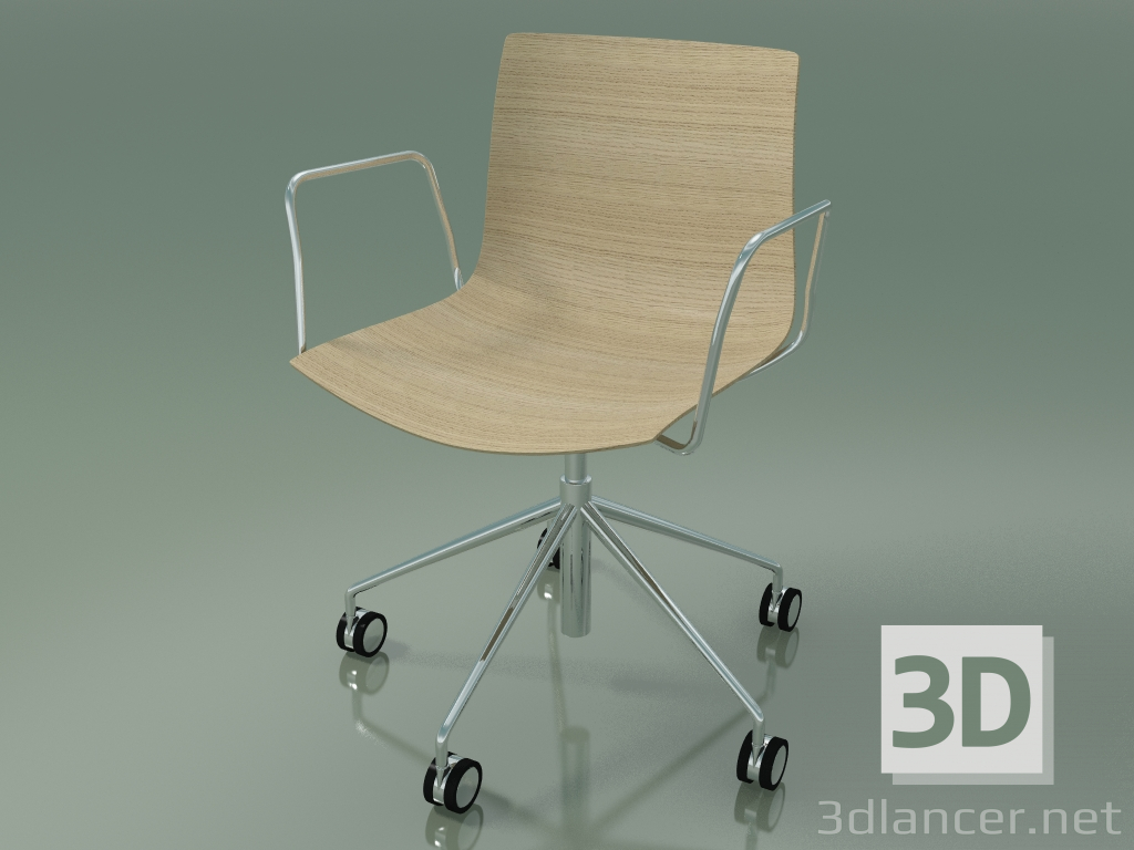 modèle 3D Chaise 0291 (5 roulettes, avec accoudoirs, sans rembourrage, chêne blanchi) - preview