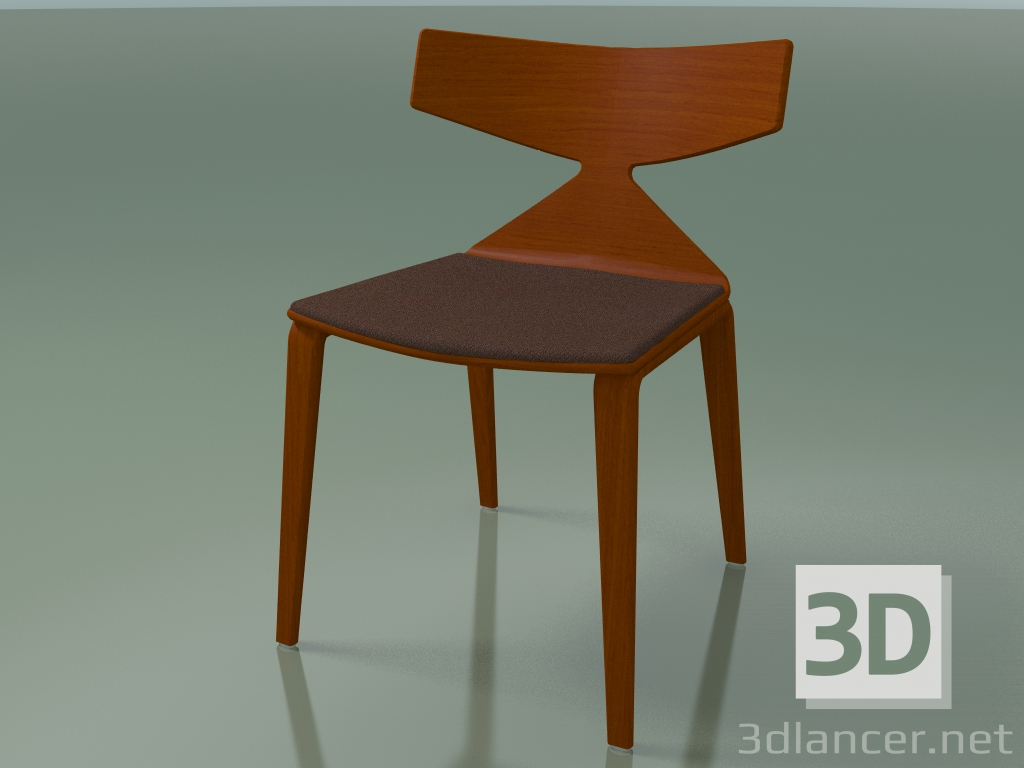 modello 3D Sedia 3714 (4 gambe in legno, con cuscino sul sedile, arancione) - anteprima
