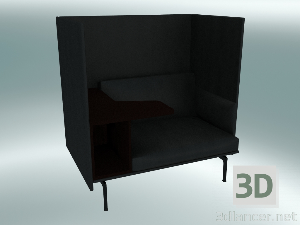 3D modeli Yüksek arkalıklı ve Anahat masalı koltuk, sol (Rafine Siyah Deri, Siyah) - önizleme