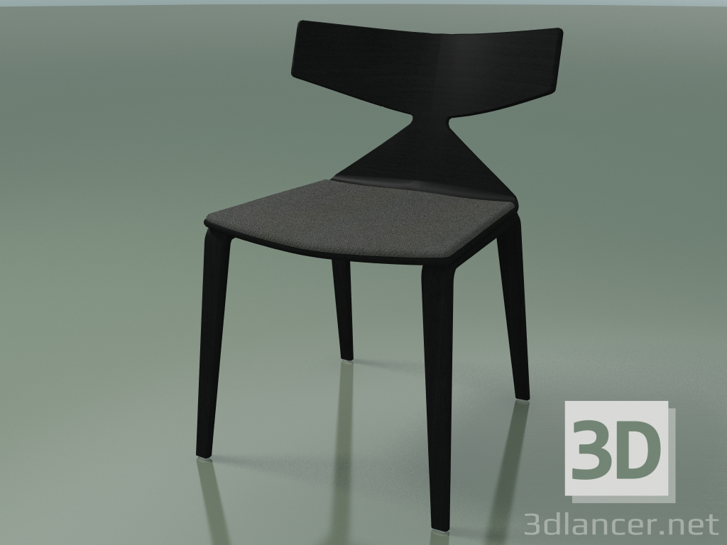 modello 3D Sedia 3714 (4 gambe in legno, con cuscino sul sedile, Nero) - anteprima