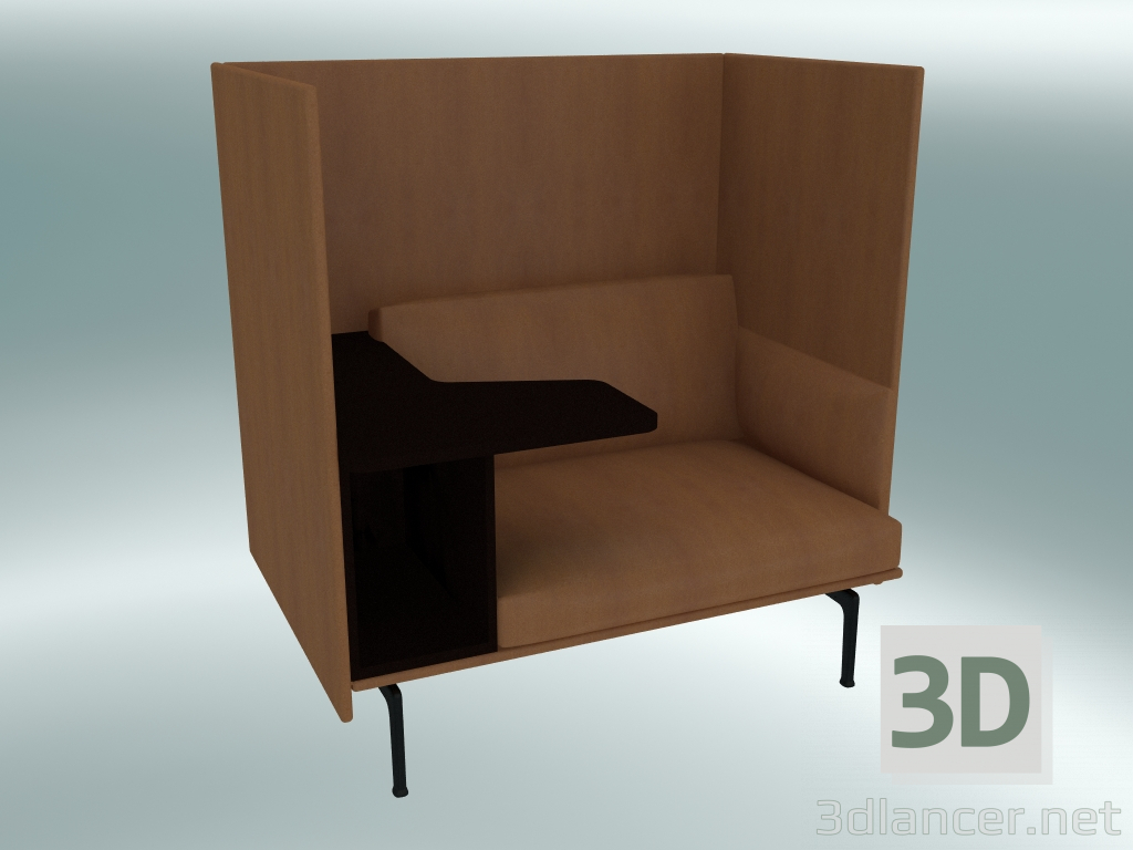 modello 3D Poltrona con schienale alto e struttura del tavolo, sinistra (Refine Cognac Leather, Nero) - anteprima