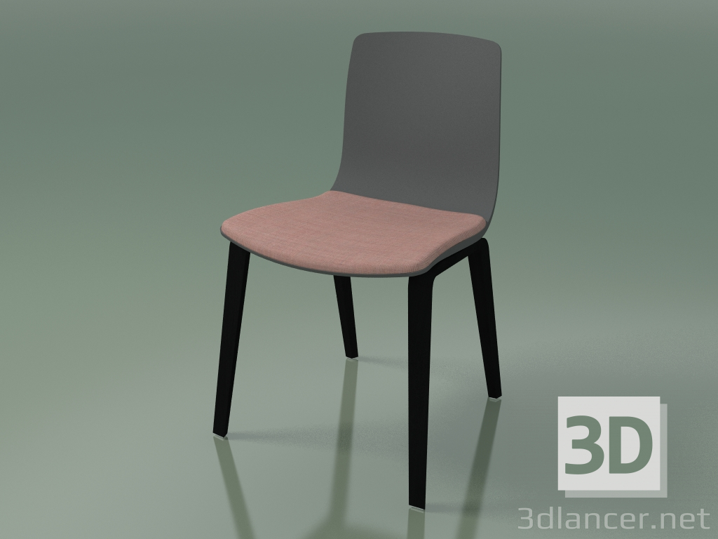 modello 3D Sedia 3979 (4 gambe in legno, polipropilene, con cuscino sul sedile, betulla nera) - anteprima