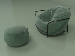 Armchair Uni with padded stool (grass)