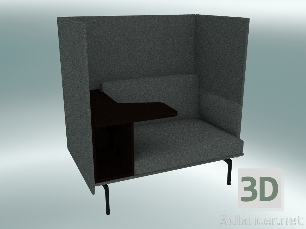3d model Chair with a high back and a table Outline, left (Remix 163, Black) - preview